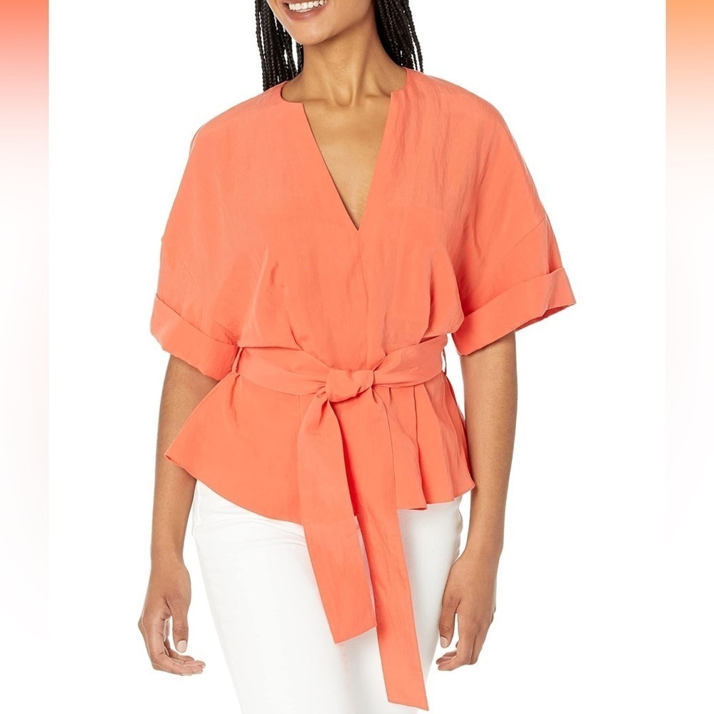 NWT - Vince Cuffed Short Sleeve V-Neck Blouse - Burnt Orchid - Size 3X